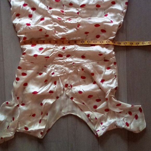 Silk Charmeuse Cherry Print Ruched Dress Size M - Picture 10 of 11